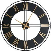 Beliani Wanduhr Schwarz Metall Rund 80 cm mit Zifferblatt Zeigern Römischen Zahlen Batteriebetrieben Modern Loft Design Uhr ohne Indizes Sekundenzähler