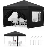 StarTech.com Faltpavillon - 3x3 m Pop Up Partyzelt - Mit 4 Seitenwänden - Für 3–4 Personen - Mit Heringen, Seilen, Sandsäcken - Schwarz