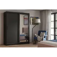Masseno Schiebetürenschrank LISSIO 180/205/60cm 2-türig mit Spiegel Schwarz
