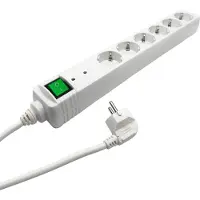 Vivanco VIVancoWeiße Mehrfachsteckdose mit 6 Schuko-Steckdosen, 1,4 m Kabel, grünem ON/OFF-Schalter und Überspannungsschutz