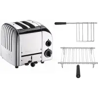Dualit Toaster Paket 2, 2er Toaster mit Brötchenaufsatz und Sandwichzange poliertes Metall