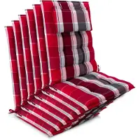 Beautissu 6er Set Sun-HL Hochlehner Auflage 120x50x8cm Rot-Anthrazit-Gestreift