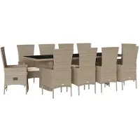 vidaXL 11-tlg. Garten-Essgruppe mit Kissen Beige Poly Rattan