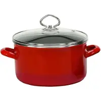 Karl Krueger KRÜGER 31724RO Kochtopf 24 cm mit Glasdeckel, Rot-Grau, Stahlemaille
