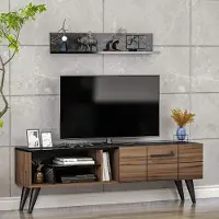 Homidea Nora TV-Lowboard TV-Schrank Wohnwand mit Wandregal Modernes Design (Nussbaum/Schwarzer Marmor)