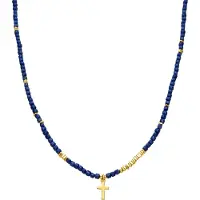 Luxenter 925 Sterlingsilber und dunkelblaue Kristallhalskette aus 18 Karat Gelbgold - Iszun