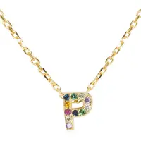Luxenter Halskette aus 925er Sterlingsilber mit mehrfarbigen Zirkonias in 18K Gelbgold - Alphabet