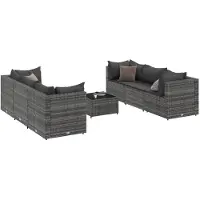 vidaXL 7-tlg. Garten-Lounge-Set mit Kissen Grau Poly Rattan