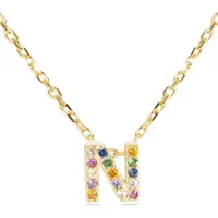 Luxenter Halskette aus 925er Sterlingsilber mit mehrfarbigen Zirkonias in 18K Gelbgold - Alphabet