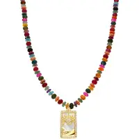 Luxenter 925 Sterlingsilber- und mehrfarbiges Achat-Halsband mit 18-karat-Gelbgold-Finish – Laha
