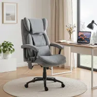 SUGIFT Bürostuhl Massage ergonomisch Grau, Chefsessel 4 Knetpunkte Samtstoff, Schreibtischstuhl Butterfly-Rückenlehne | 76x70x122 cm | 57 cm Sitz | 21 kg