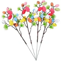 Markenlos 4 Stück Künstliche Ostereierzweige mit Farbigen Schaumstoff Eiern 32cm Osterdeko für Basteln und Frühlingsarrangements