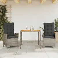 vidaXL "Rabatt" 3-tlg. Garten-Essgruppe - mit tishe & Stuhl - mit Kissen Grau Poly Rattan - Lounge-Dining set CC9449