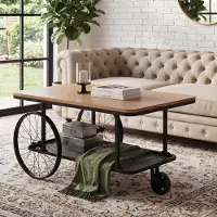 Mendler Couchtisch HWC-Q69, Beistelltisch Sofatisch, Reifen Industrial Retro Holz, 54x100x60cm natur, schwarz