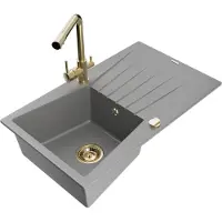 Mexen Cesar 1 Becken-Granitspüle mit Abtropffläche und Mischbatterie Duero, Grau - 6514-71-671600-50