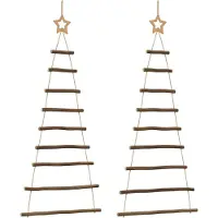 Syfax Hängende Weihnachtsbäume mit Spitzensternen 2 Stk. 55x120 cm Naturzweig