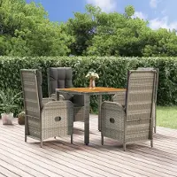 vidaXL "Rabatt" 5-tlg. Garten-Essgruppe - mit tishe & Stuhl - mit Kissen Grau Poly Rattan - Lounge-Dining set CC7932