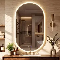 CLP Badspiegel oval rahmenloser Wandspiegel dimmbar mit LED-Beleuchtung Barbora Größe 60x100 cm