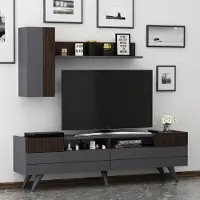 Homidea Moon TV-Lowboard TV-Schrank Wohnwand mit 2 Türen und Wandregalen Modernes Design (Anthrazit/Nussbaum)