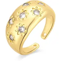 Luxenter Ring aus brillantem Metall und Zirkonia-Legierung, gefertigt in 18-karat-Gelbgold - Juini