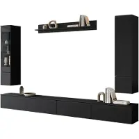 Mirjan 24 Wohnwand Vera VIII, Stilvoll Wohnzimmer-Set, TV-Schrank, Modern Mediawand (Schwarzer Graphit, mit Beleuchtung)