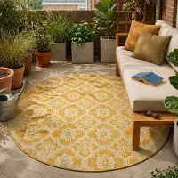 FRAAI In- & Outdoor Teppich Rund - Rio Flower Gelb Ø 100cm