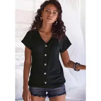 LASCANA Kurzarmshirt "mit Zierknopfleiste" Sommershirt aus luftiger Piqué-Qualität