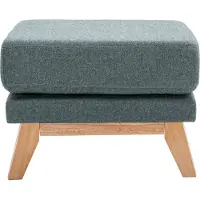 Miliboo - Fußstütze skandinavisch mit abnehmbarem Bezug aus graugrünem Stoff und hellem Holz OSLO