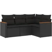 vidaXL 4-tlg. Garten-Sofagarnitur mit Kissen Schwarz Poly Rattan