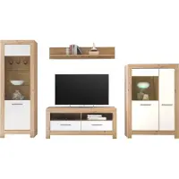 HBZ-Meble Wohnwand - Artisan Eiche Nachbildung - Weiß matt - 4-teilig - mit LED-Beleuchtung