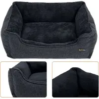 OEM Hundebett für mittelgroße Hunde - Hundeschlafbett - Hundegrotbett - Orthopädisches Hundebett - Hundehochbett - Polyesterbett - Bett mit Plüsch - Donkergrau - 90 x 75 x 25 cm