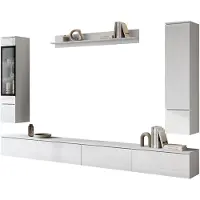 Mirjan 24 Wohnwand Vera VIII, Stilvoll Wohnzimmer-Set, TV-Schrank, Modern Mediawand (Weiß / Weiß Hochglanz, mit Beleuchtung)