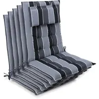 Beautissu 5er Set Sun-HL Hochlehner Auflage 120x50x8cm Anthrazit-Gestreift