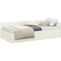 vidaXL Eckbettgestell mit Kopfteil Creme 100 cm x 200 cm Samt