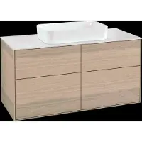 Villeroy & Boch Finion Waschtischunterschrank, 4 Auszüge, Waschbecken mittig, mit Hahnloch, 1200x603x501mm, Glass White Matt, F26100PC, Farbe: Oak Veneer