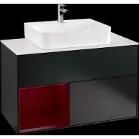 Villeroy & Boch Villeroy und Boch Finion Waschtischunterschrank F111HBPD 100cm, Abdeckplatte black matt, Regal links Peony, Black matt lacquer
