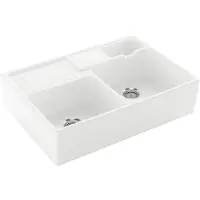 Villeroy & Boch Spülstein Doppelbecken Spülstein Doppelbecken 632391, 895 x 630 mm, inklusive Ablaufgarnitur mit Handbetätigung, aus Keramik, Weiß Alpin CeramicPlus