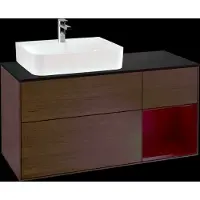 Villeroy & Boch Villeroy und Boch Finion Waschtischunterschrank F152HBGN 120cm, Abdeckplatte black matt, Regal rechts Peony, Walnut veneer