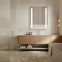 PonteSino HOKO Badspiegel Wandspiegel 50x70+LED Wechsel Warmweiß-Kaltweiß-Neutral. mit Touch Schalter/Wandschalter einschaltbar. Speicherfunktion.IP44.Lindau