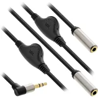 InLine Slim Audio Y-Kabel Klinke 3,5mm ST an 2x BU, mit Lautstärkeregler, 0,25m, 3.5mm, Stecker, 2 x 3.5mm, Buchse, 0,25 m, Schwarz