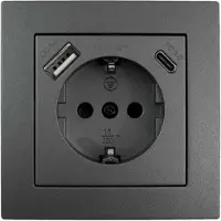McPower Schutzkontakt-Steckdose, Flair, Quickcharge Anschlüsse, PD, 1x USB-C, 1x USB-A, 250 V, 16 A - Steckdose: 1-fach - Farbe: anthrazit