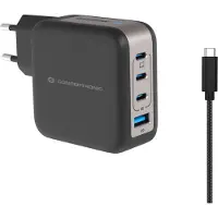 Conceptronic 4-Port 100W GaN USB-PD-Ladegerät mit USB-C-Ladekabel, USB-C x 3, USB-A x 1, QC 3.0, PPS, Drinnen, AC, 20 V, 1,5 m, Schwarz