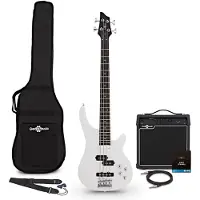 Gear4Music 3/4 Chicago Bass Gitarrenverstärker „White" 15 W Bass Verstärker- und Zubehörpaket