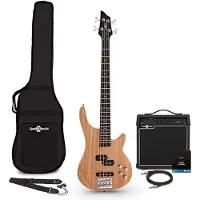 Gear4Music 3/4 Chicago Bass Gitarren- Natural 15 W Bass Verstärker- und Zubehörpaket