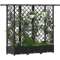 vidaXL Hochbeet mit Rankgitter und Dach Schwarz 164 x 40 x 121 cm PP