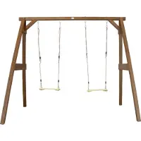 Axi Doppelschaukel Braun aus FSC Holz | Schaukel mit Gestell für 2 Kinder | Kinderschaukel / Schaukelgestell für den Garten