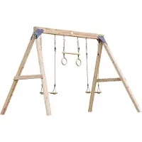 Axi Maya Doppelschaukel & Trapez in Braun aus FSC Holz | Schaukel mit Gestell für 2 oder 3 Kinder | Kinderschaukel / Schaukelgestell für den Garten
