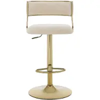 Vente-unique 2er-Set Barhocker aus strukturiertem Stoff und goldfarbenem Metall – Höhenverstellbar – Creme – MAYEMA