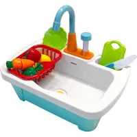 Axi Spielzeug Waschbecken für Kinder | Spielzeugwaschbecken aus Kunststoff mit 17 teiligen Zubehör Set