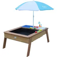 Axi Linda Sand & Wassertisch aus Holz mit Spielküchenspüle | Matschtisch / Spielküche / Wasserspieltisch / Sandtisch für Kinder in Braun mit Sonnenschirm